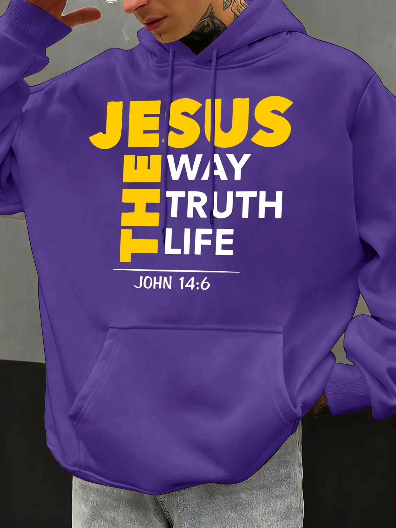 Jesus The Way Truth Life Prints Men Hoodie Autumn Loose Clothing Pocket Hip Hop Pullover Fleece Casual Fashion Sportswear