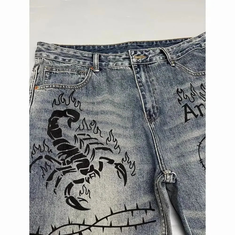 Autumn and Spring New Fashion Trend Printed Straight Leg Sports Denim Pants Men's Loose Comfortable Plus Size High Quality Pants