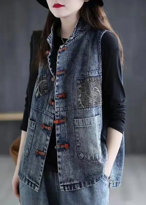 Women's Denim Vest Cotton Spring and Summer Short Plus Size Vest Chinese Style Retro Korean Fashionable Sleeveless Jacket Women