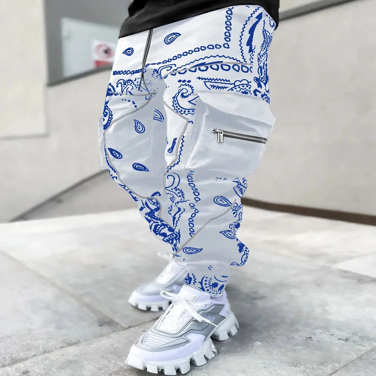New Men's Cargo Pants Trend Printed Loose Hip Hop Fashion Street Wear Big Pocket Overalls Men Bright Color Four Seasons Trousers