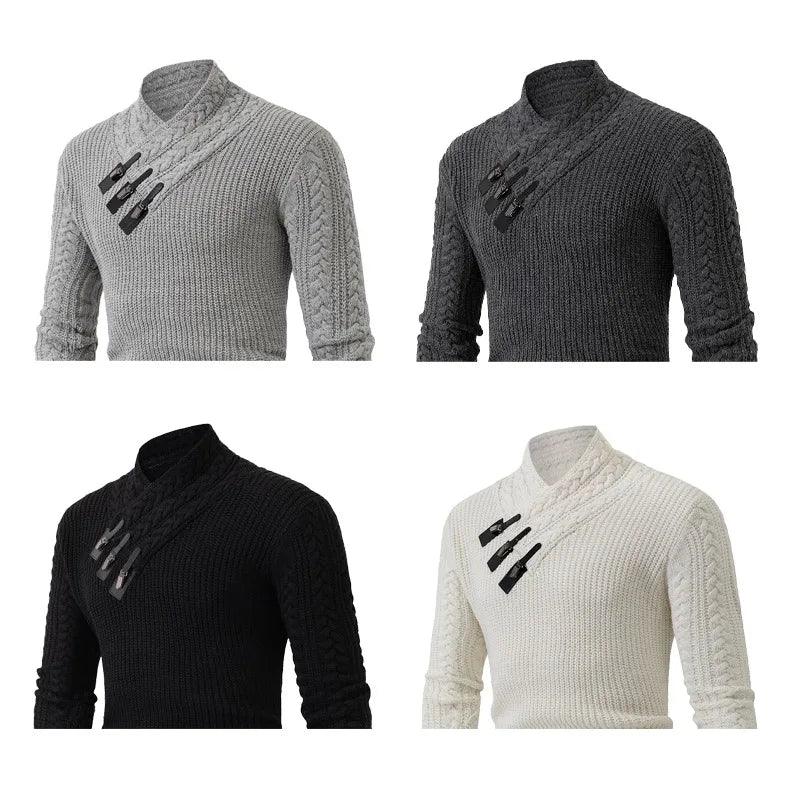 Autumn Winter Long Sleeved Knitted Sweater Men's Retro Solid Color Versatile Knit Pullover Sweaters Social Party Men Clothing