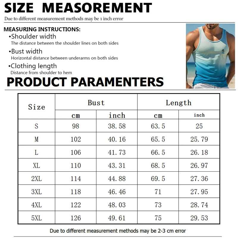 New Summer Men's Sleeveless T-Shirt Men's Outdoor Hawaii Classic Travel Wear Plus-Size Round Neck Palm Leaf 3D Printed Vest