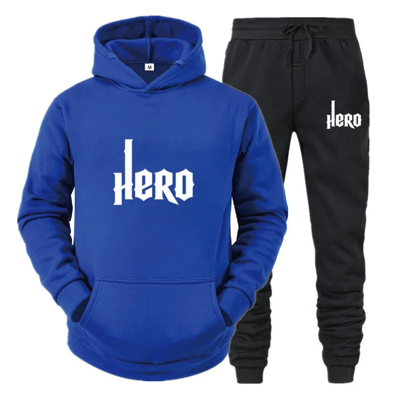 HERO Letters Printed Sport Suit Men's Hoodies+Pants Tracksuits Pullovers Hoodies and Sweatpants Casual Streetwear Outfits