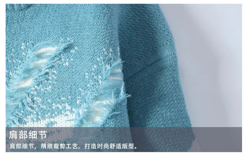 2025 Autumn Men Casual Sweater Tassels Patchwok Cute Couple Sweaters Round Neck Long Sleeve Male Knitted Harajuku Pullover