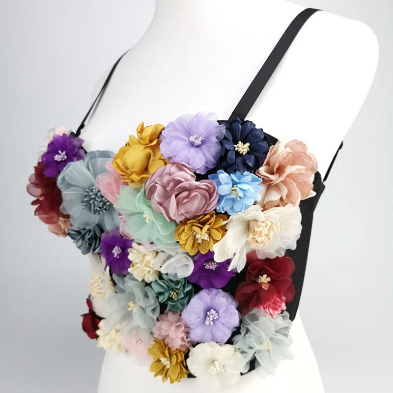 Women Sexy Flowers Spliced Bust Female Appligues Slip Vest Camis Bra Wrap Tops Female Bustier Tank Sweet Slim Crop Tops