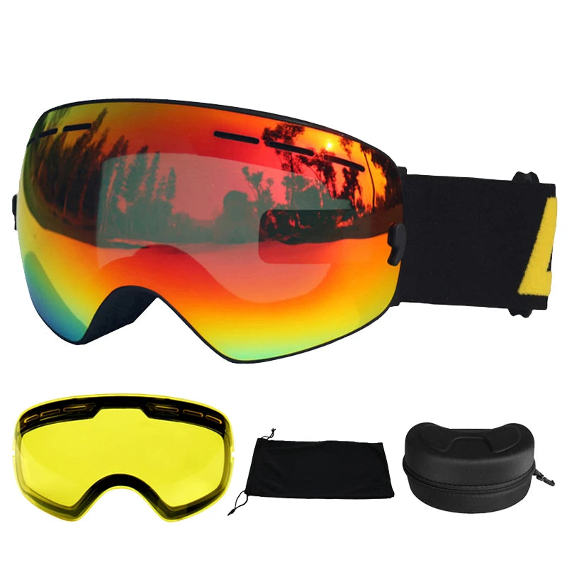 LOCLE Anti-fog Ski Goggles UV400 Ski Glasses Double Layers Skiing Snowboard Snow Goggles Ski Eyewear With One Brightening Lens