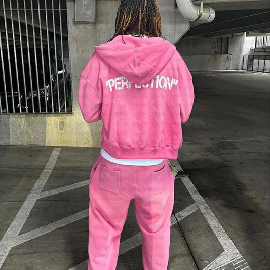 Y2K New Streetwear Set Casual Baggy Sweatpants Fashion Zipper Hoodie Spring American Street Hip-hop Casual Pants Printed Clothes