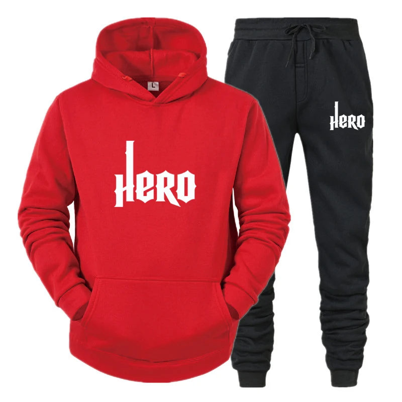 HERO Letters Printed Sport Suit Men's Hoodies+Pants Tracksuits Pullovers Hoodies and Sweatpants Casual Streetwear Outfits