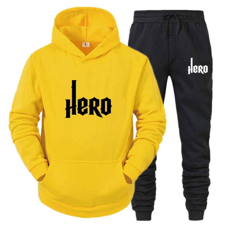 HERO Letters Printed Sport Suit Men's Hoodies+Pants Tracksuits Pullovers Hoodies and Sweatpants Casual Streetwear Outfits