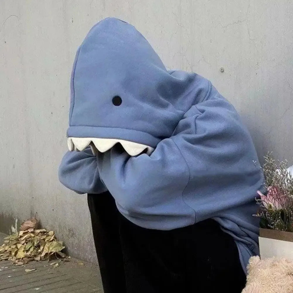 Autumn and Winter New Fun Shark Hat Cute and Bizarre Hoodie 2022 Winter New Plush Loose Student Design Top