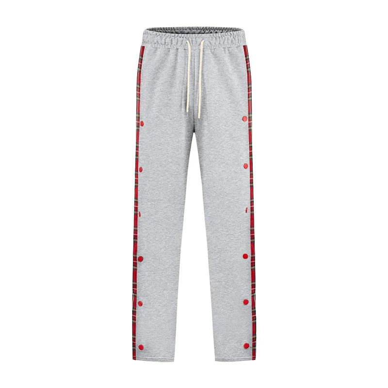 American New Men's Sports Pants Spring and Autumn Breasted Plaid Stitching Design Casual Pants Loose Straight Men's Sweatpants