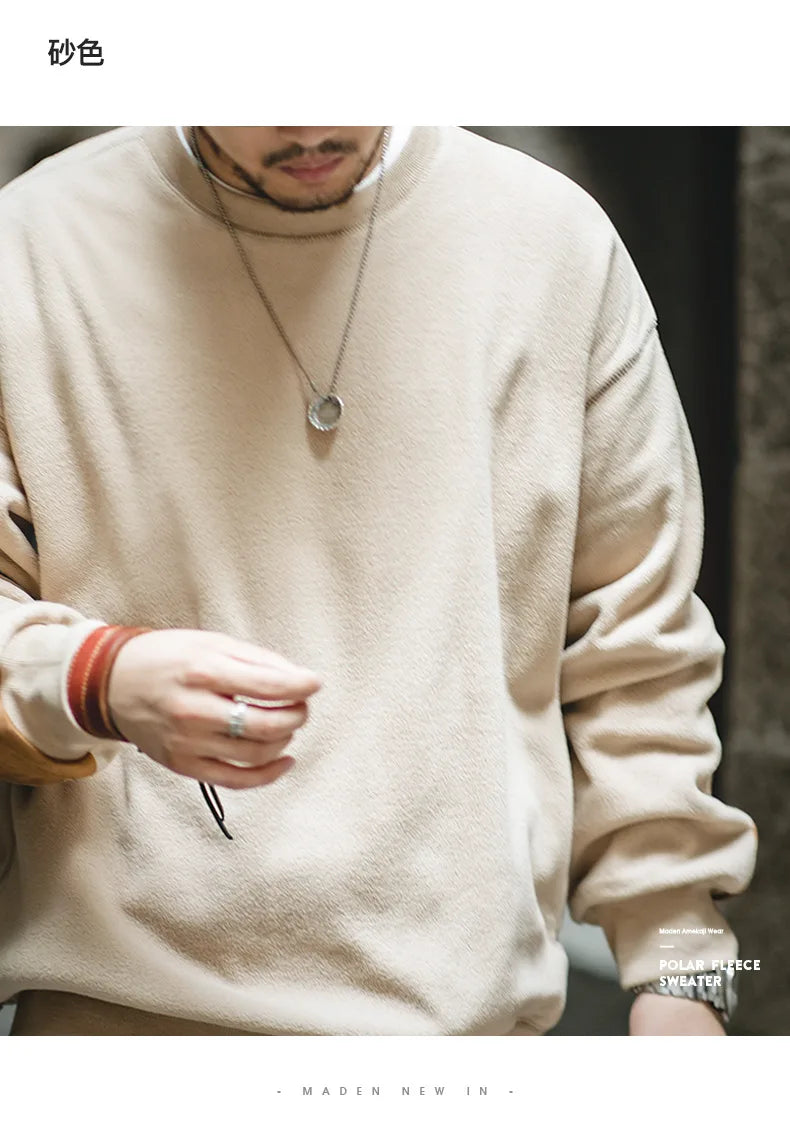 Maden Warm Fleece Sweatshirts For Men Polar Pullover Loose Splicing Jacket Casual Sweatshirarajuku Coat Sportswear Man Clothing