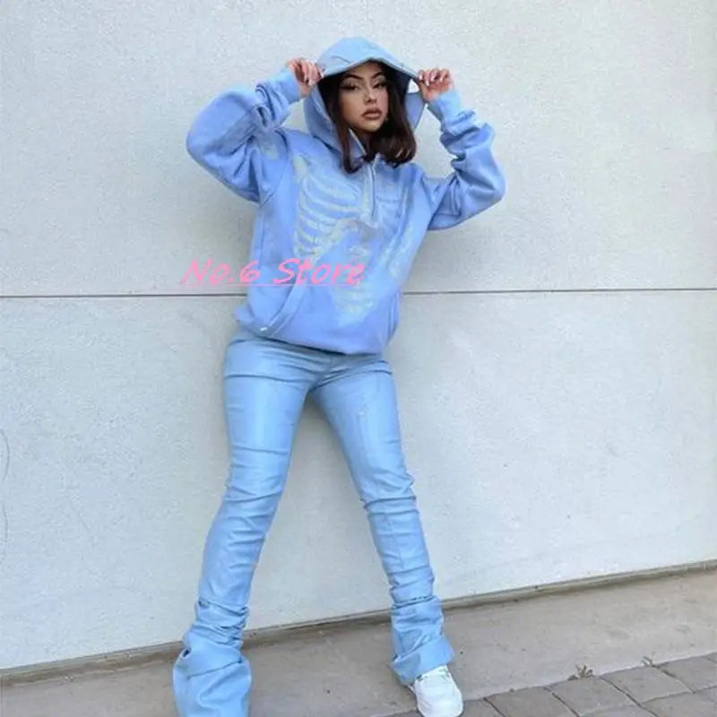 Hip Hop Sweatshirt Rhinestone Skull Graphics Oversized Couples Hoodie Y2k Clothes Full Zip Up Punk Sport Jacket Men Streetwear