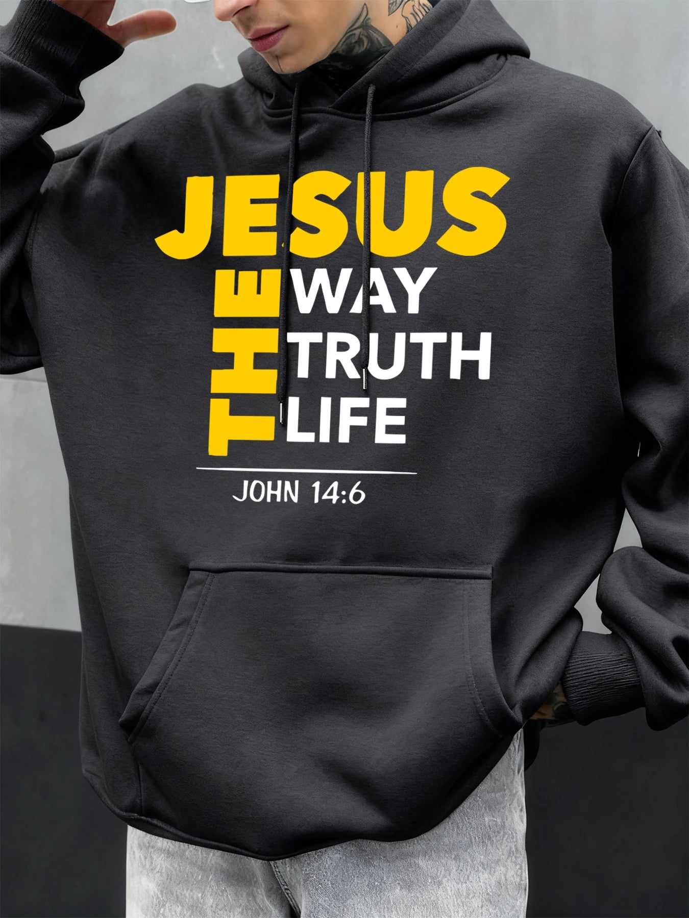 Jesus The Way Truth Life Prints Men Hoodie Autumn Loose Clothing Pocket Hip Hop Pullover Fleece Casual Fashion Sportswear