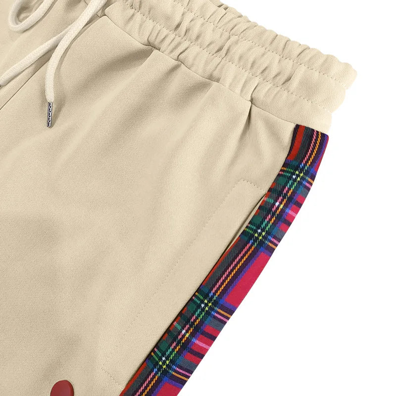 American New Men's Sports Pants Spring and Autumn Breasted Plaid Stitching Design Casual Pants Loose Straight Men's Sweatpants