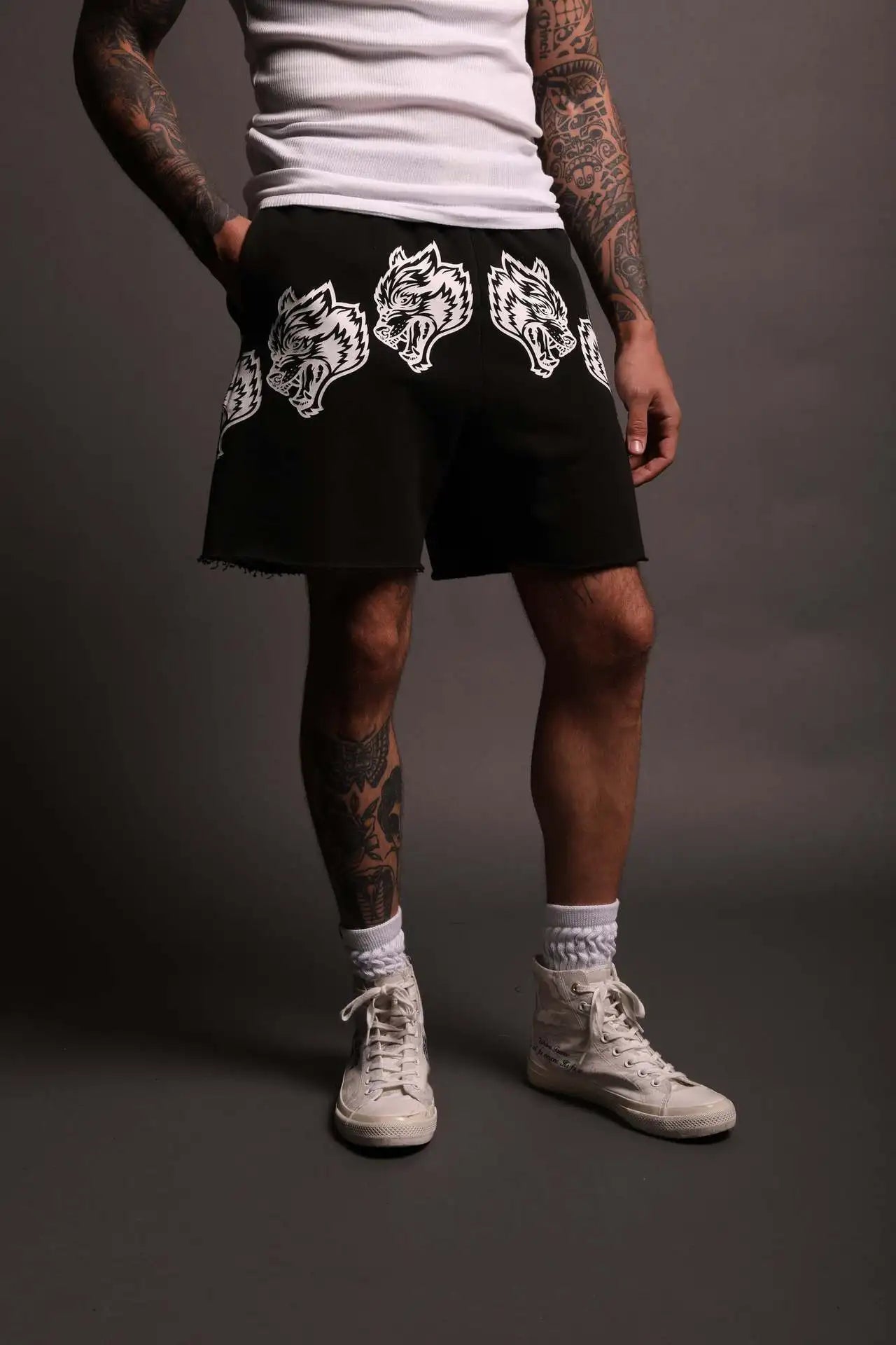 2025 New Men's Cartoon Loose Print Shorts Pure Cotton Summer Frayed Casual Sports Shorts Fitness Sports Five-point Shorts