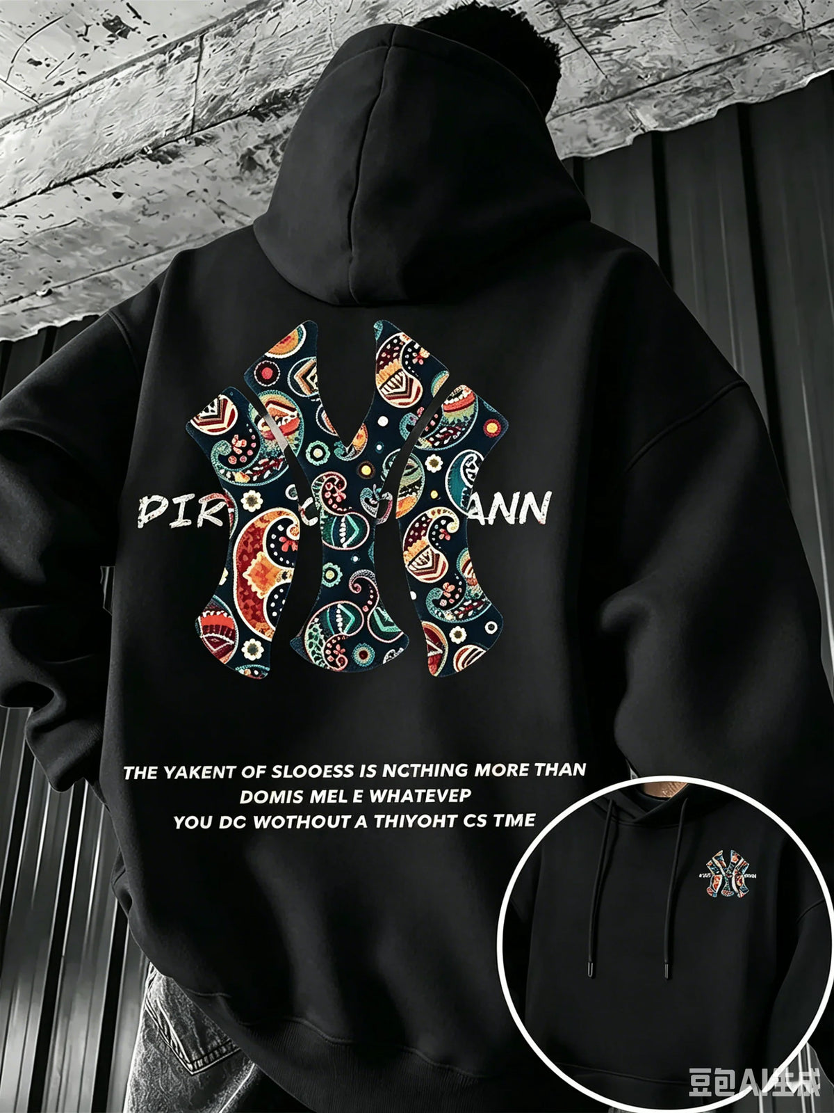 Men's Fall-winter Hooded Sweatshirt Outdoor Are Warm Comfort Walnut Flower NY Letter Double-sided Print Loose Fleece Streetwear