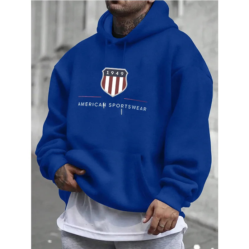 Men's hooded sweatshirt  men's warm sweatshirt  urban fashion  casual  loose  fresh  printed in 1949