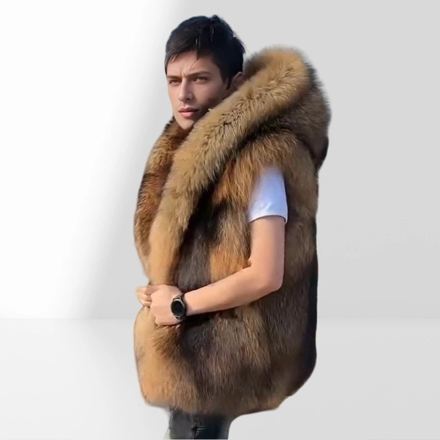 Men's Raccoon Fur Coat With Hood Natural Full Skin Raccoon Fur Jacket Genuine Leather Jacket High Quality  Real Fur Coat Long