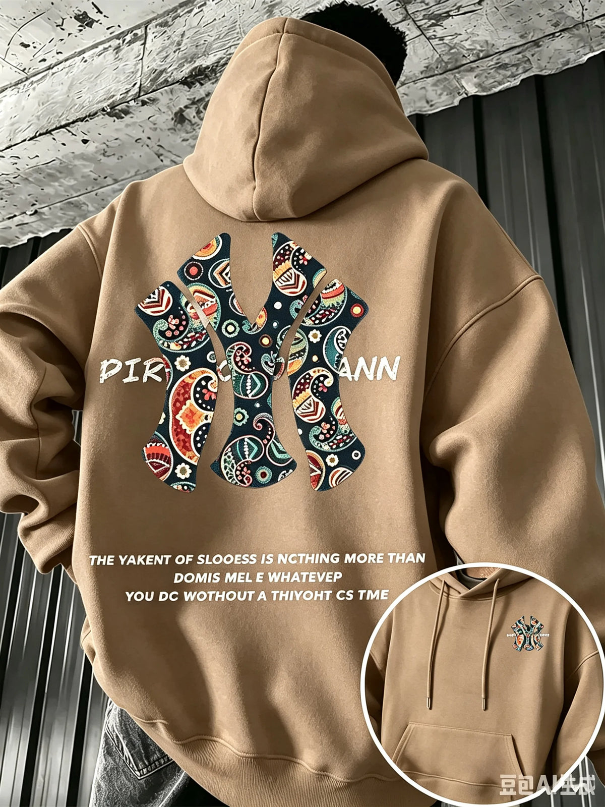 Men's Fall-winter Hooded Sweatshirt Outdoor Are Warm Comfort Walnut Flower NY Letter Double-sided Print Loose Fleece Streetwear
