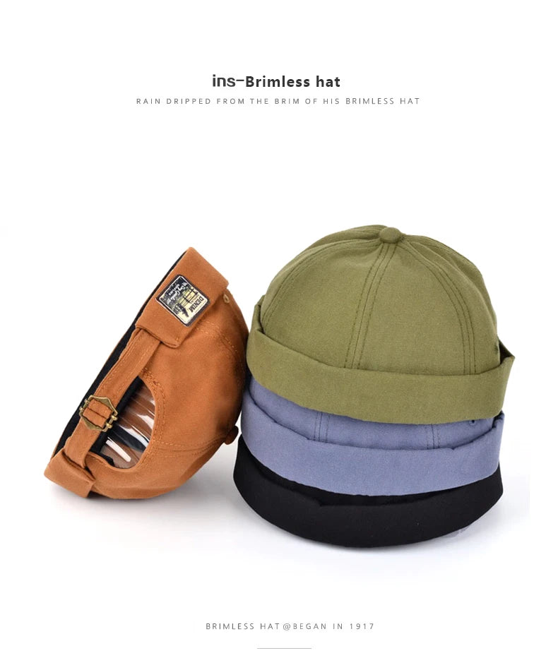 Bocca Vintage Docker Cap Brimless Hat Skullcap Retro Cotton Adjustable Soild Color Summer Autumn Spring Hip Hop Fashion