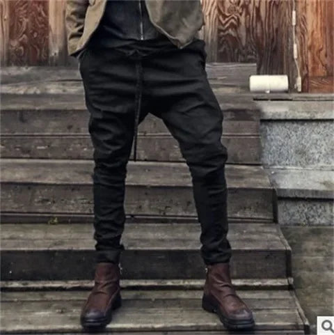European and American Youth Tapered Cropped Pants for Men Fashionable with Laces Loose and Casual Low-rise Tapered Cropped Pants