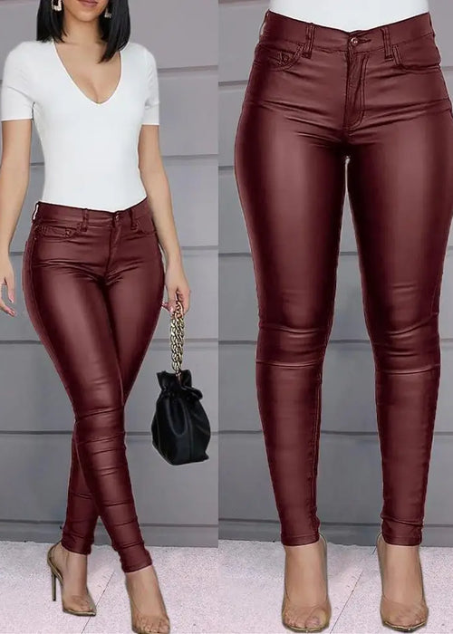 Tilorraine autumn and winter 2023 popular pure color PU leather pants casual sexy Leggings women's pants