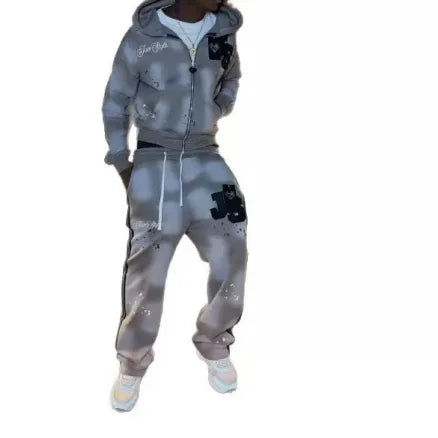 High Street Europe and America Style Trend Sports Set Street Hip Hop Cool Element Gothic Hoodies and Casual Pants Men's Set