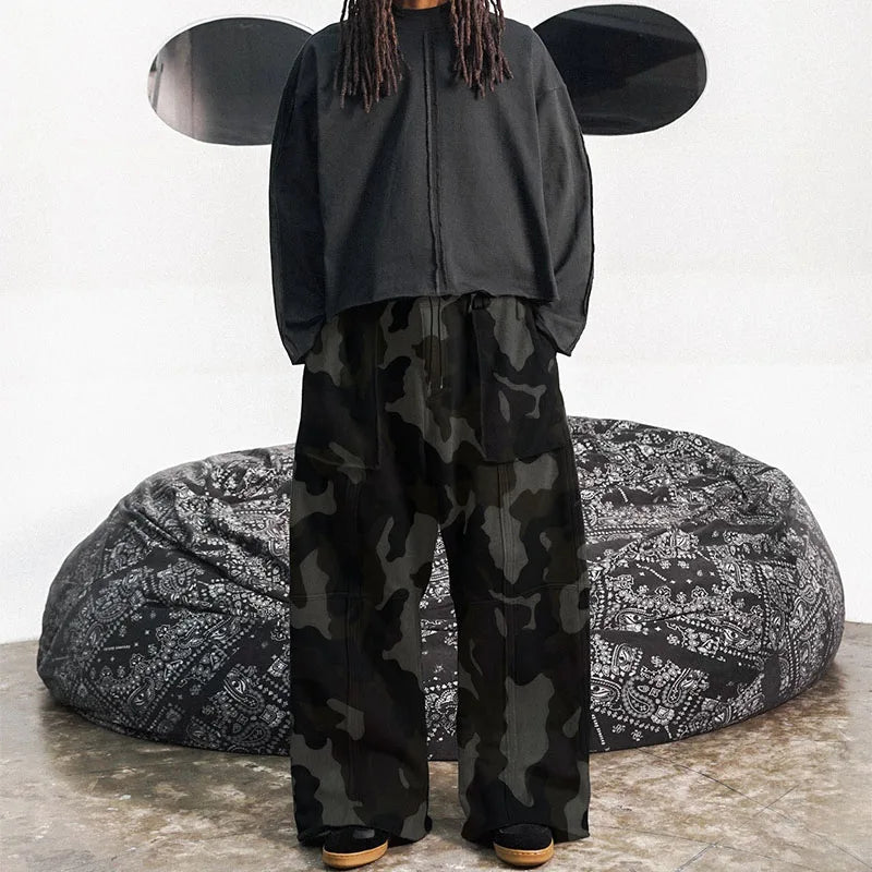 Men's loose long pants with large pockets for casual daily running, fitness and sports, camouflage pants, trendy men's long pant