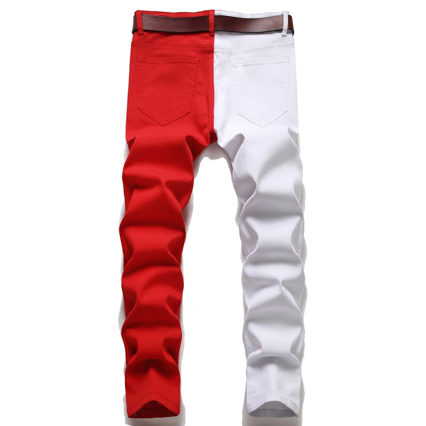 Two Colors Spliced Into Jeans Men's Fashion Casual Trousers and Shorts Red Green Yellow Denim Pants 28-38