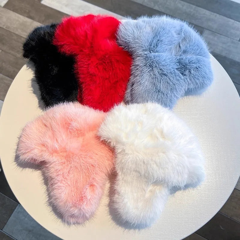 Thicken Winter Faux Fur Mink Plush Lei Feng Hat for Women Outdoor Skiing Cycling Cap Warm Ear Protection Cold Proof Russian Hat