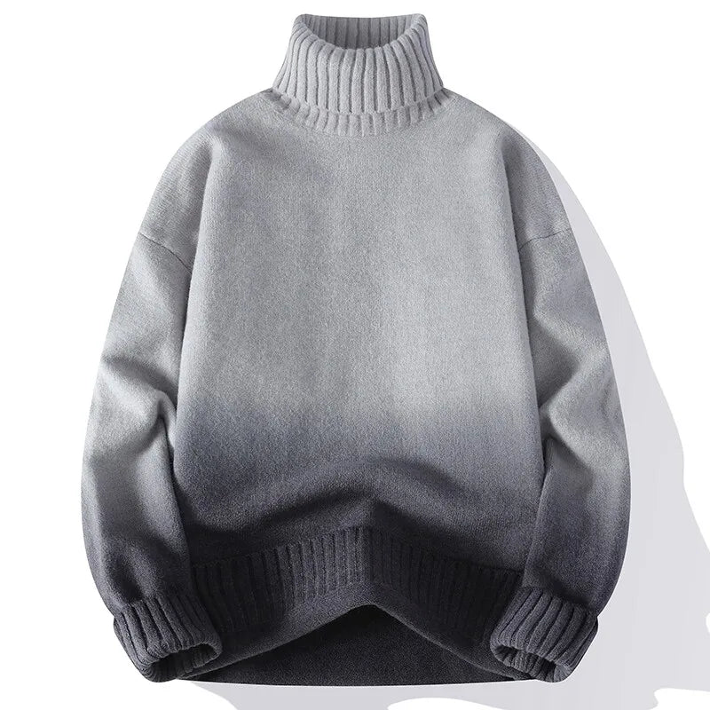 Men Turtleneck Sweater Classic Gradient Knitted Pullover Vintage American Fit Loose Harajuku Men's Knitwear Sweaters Multicolors