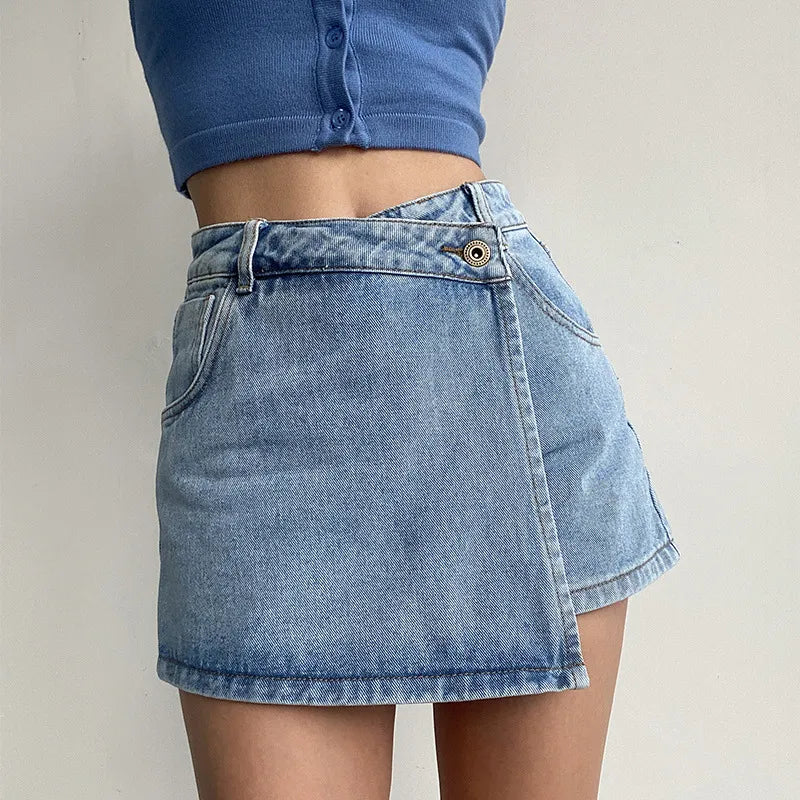 Elegant and Fashion High-waisted A-line Denim Shorts Women's Summer Light-colored Design Sense Temperament Slim Trendy Culottes