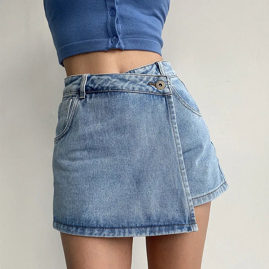 Elegant and Fashion High-waisted A-line Denim Shorts Women's Summer Light-colored Design Sense Temperament Slim Trendy Culottes