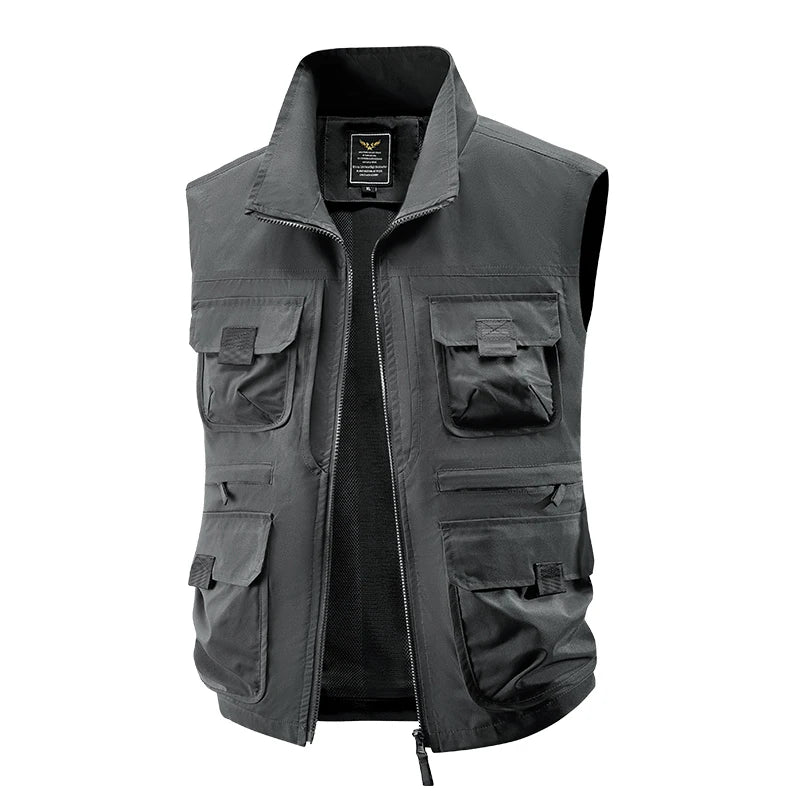 2026 Men's Outdoor Tooling Multi-Pocket Casual Outdoor Fishing Large Size Vest with Vertical Collar Breathable Quick-drying Vest