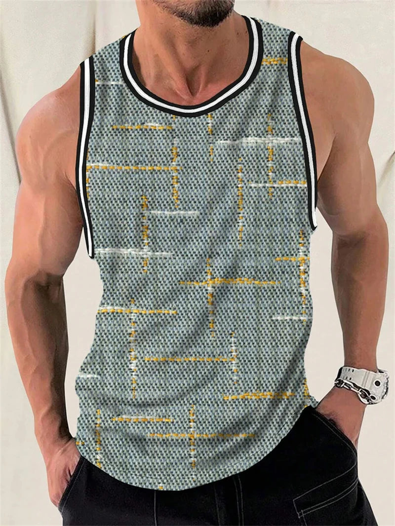 Simple Fashion Mens Summer Tank Tops Casual Daily Wear Sleeveless 3D Printed Crew Neck Vest Loose Breathable Streetwear Tops