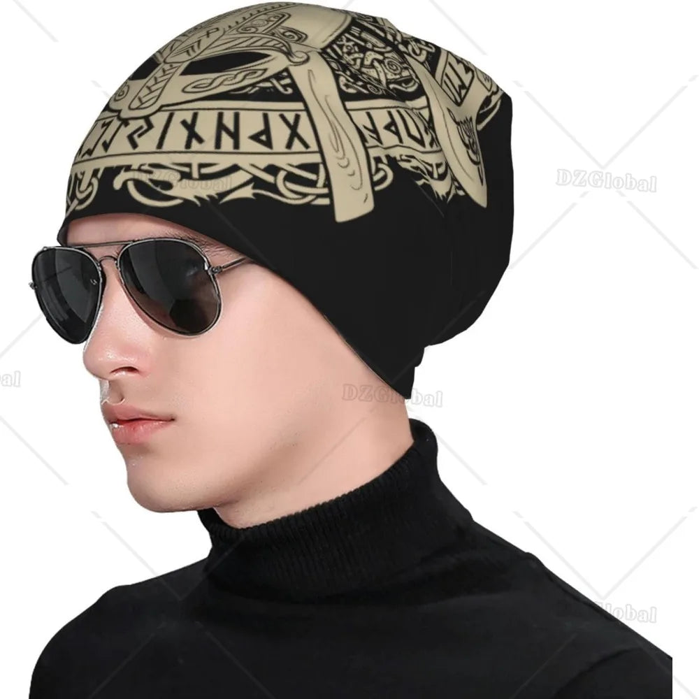 Men's Thin Beanie Caps Norse Rune Knit Hat Lightweight Slouchy Cap Scarf Headwear Autumn Winter Spring Casual Beanies Skull Hats