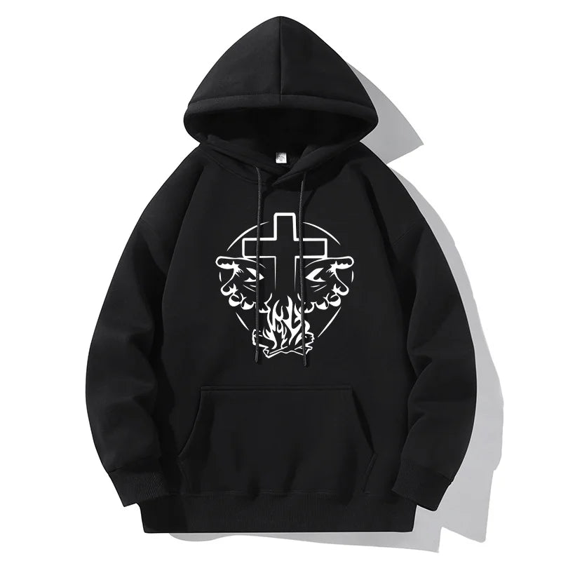 Heavenly Hands Christian Men's Fashion Hoodies Cross Print Black White Jesus Tops Pullover