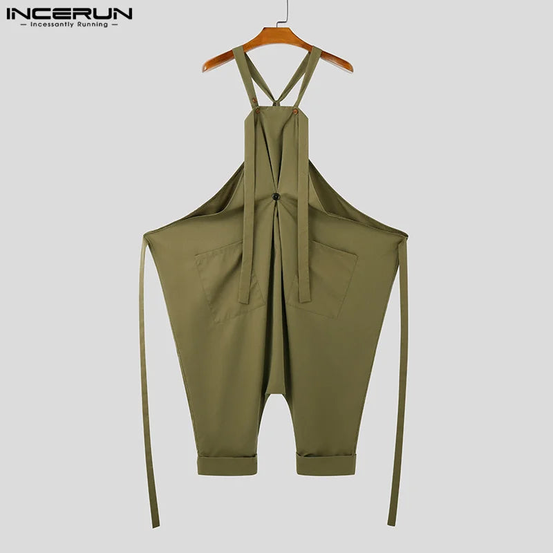INCERUN American Style Fashion Jumpsuit Men's Loose Deconstruction Design Jumpsuit Streetwear Solid Wide Leg Sleeveless Rompers