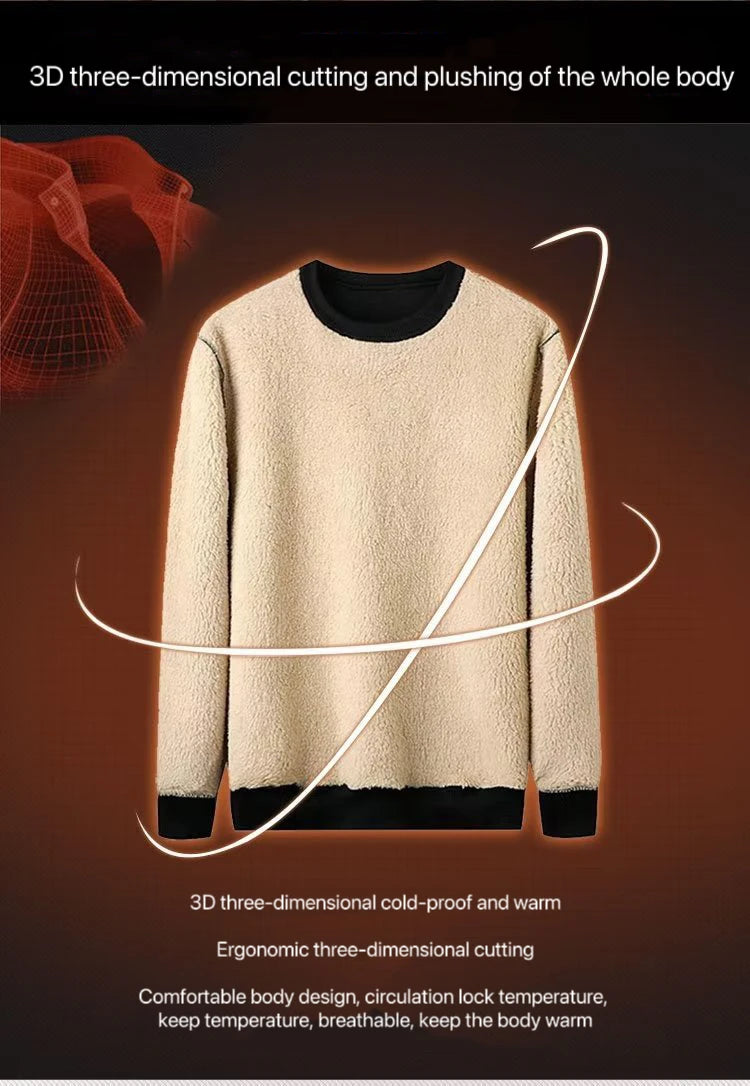 Men's Winter Fleece Sweatshirts Boy Man Keep Warm Underwear Casual Solid Color Pullover Lambswool O-neck Thickened Thermal Tops