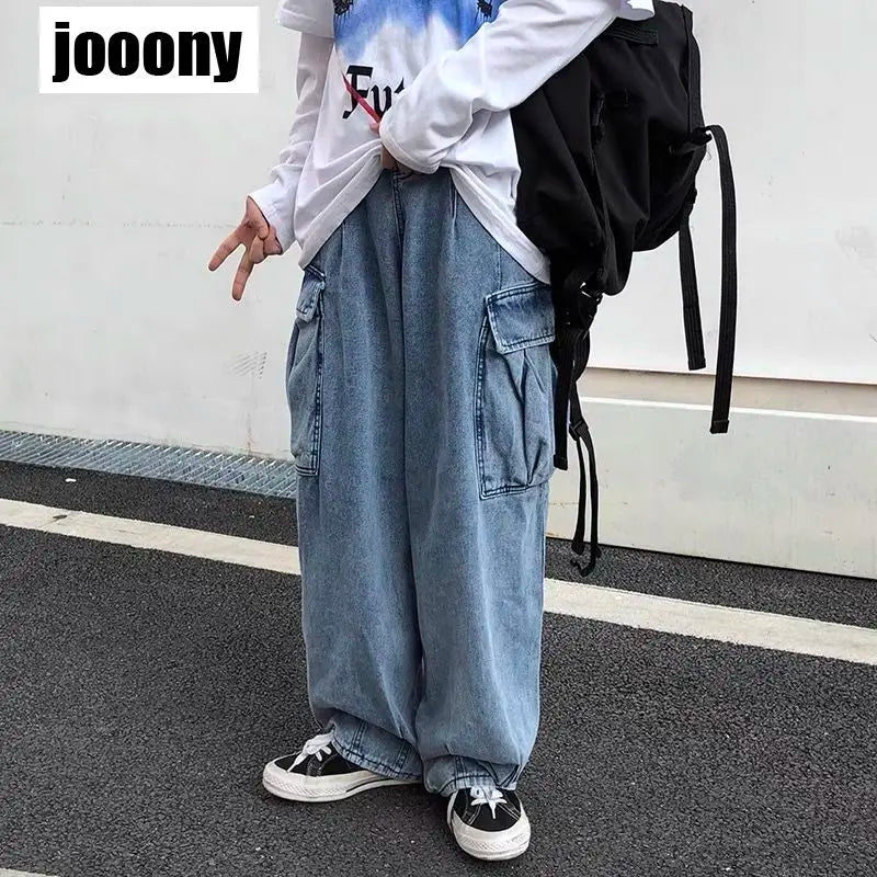 Wide leg denim Jeans Men's Autumn Daddy Trend Student Loose Straight-leg baggy Pants Japanese Loose hip hop 2022 New