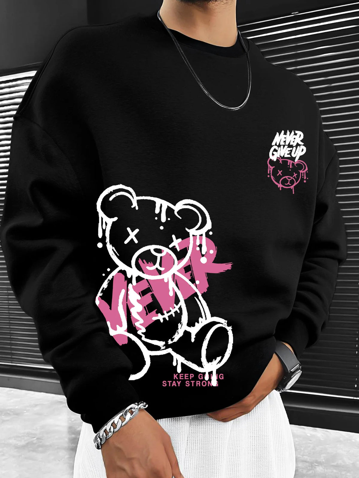 Spring/Summer 2026 New Men's Sweatshirt with Bear Print - Comfortable Soft Casual Fashionable Outdoor Streetwear for Men