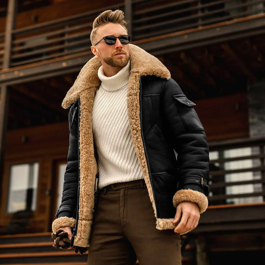 2025 Warm Winter Men's Fur All-in-One Thickened Imitation Leather Fur Jacke Tnew in Outerwears Men Jacket Fashion Male Clothes