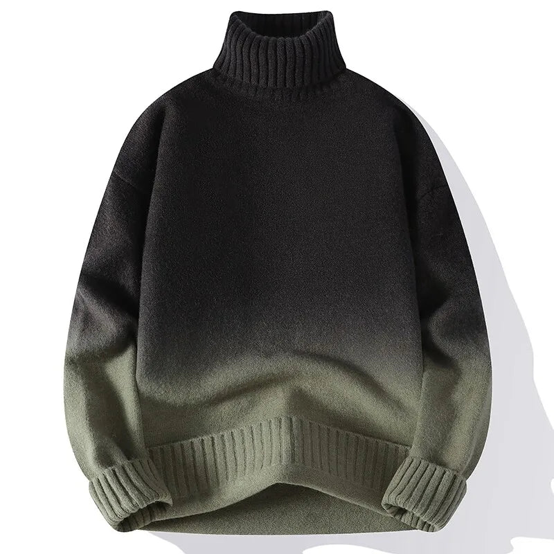 Men Turtleneck Sweater Classic Gradient Knitted Pullover Vintage American Fit Loose Harajuku Men's Knitwear Sweaters Multicolors