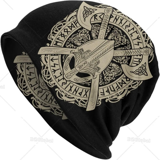 Men's Thin Beanie Caps Norse Rune Knit Hat Lightweight Slouchy Cap Scarf Headwear Autumn Winter Spring Casual Beanies Skull Hats