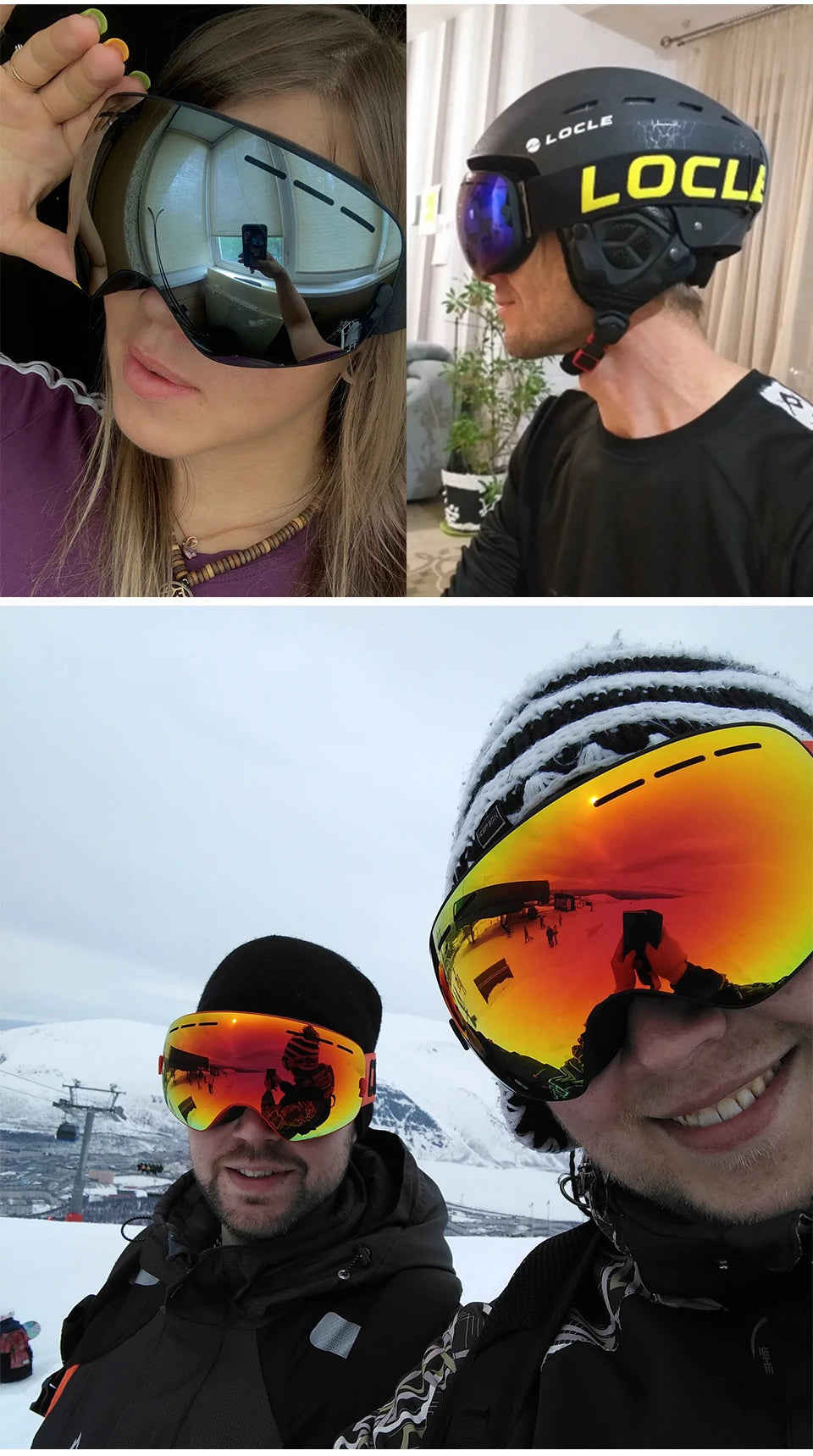 LOCLE Ski Goggles Double Layers Anti-fog UV 400 Ski Glasses Men Women Skiing Snowboard Skateboard Snow Goggles Ski Mask