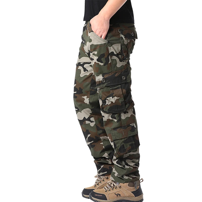Men's Tactical Camouflage Overalls High-Quality Cotton Multi-Pocket Trousers Sports Training Casual Work Pants