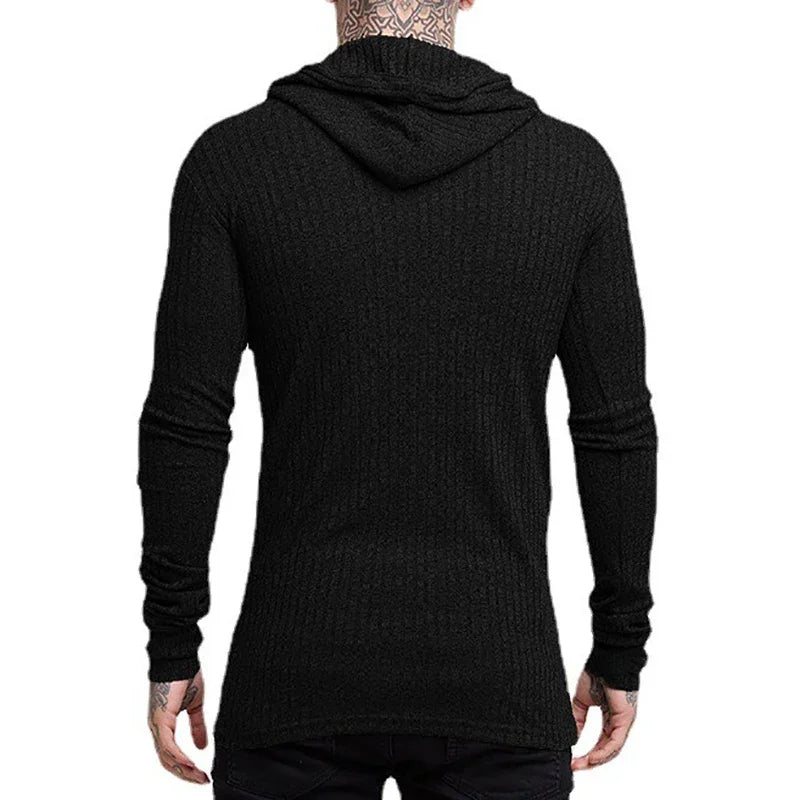 New Fashion Spring Autumn Hooded Sweaters Men Thin Knitted Gym Clothing Slim Fit Pullover Man Classic Ribbed Knit Hoodie Jumper
