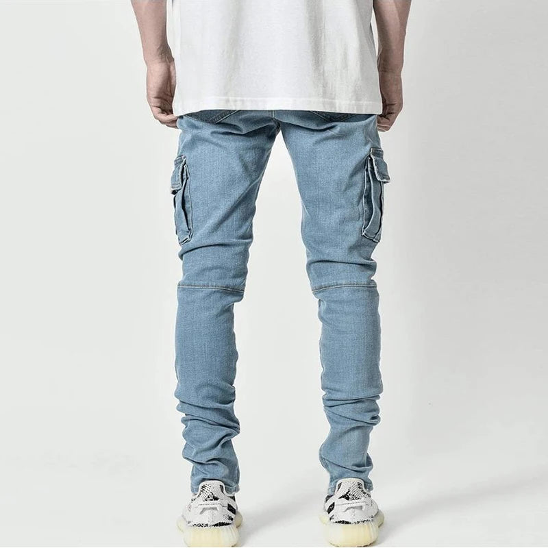 Jeans Man Pants Casual Cotton Denim Trousers Multi Pocket Cargo Pants Men Fashion Denim Trousers Men's Side Pockets Cargo jeans