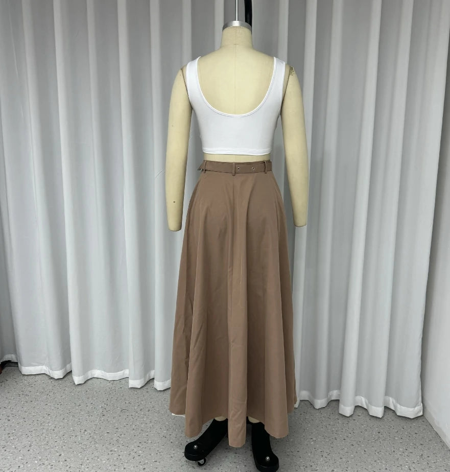 Women's Skirt Set Sleeveless Solid Split Two Piece Set 2024 Early Spring Commuting Style Sleeveless Zipper Medium Length Skirt